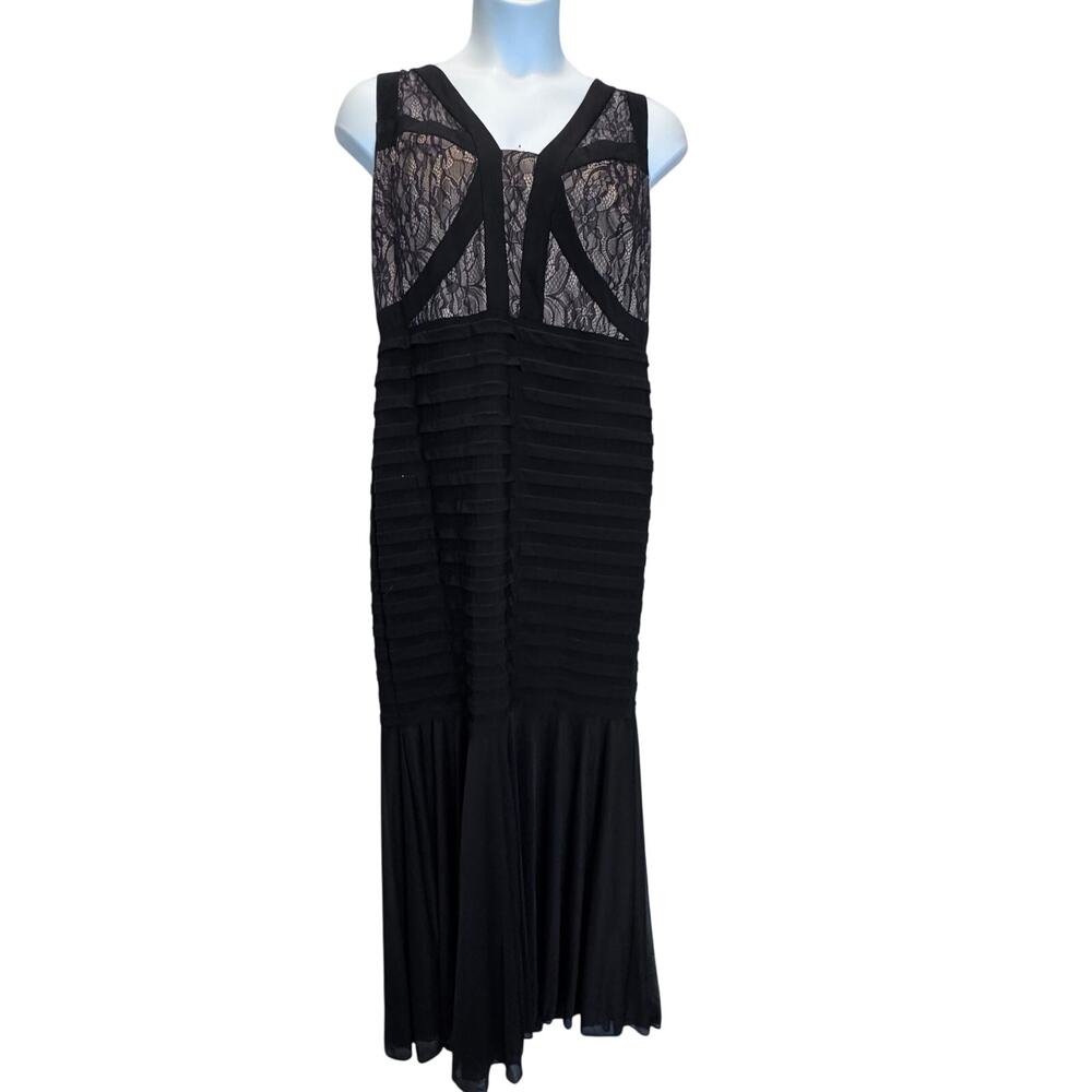 Xscape Womens Plus 18W Black Lace Bodice Tiered Maxi Dress Trumpet Formal Gown